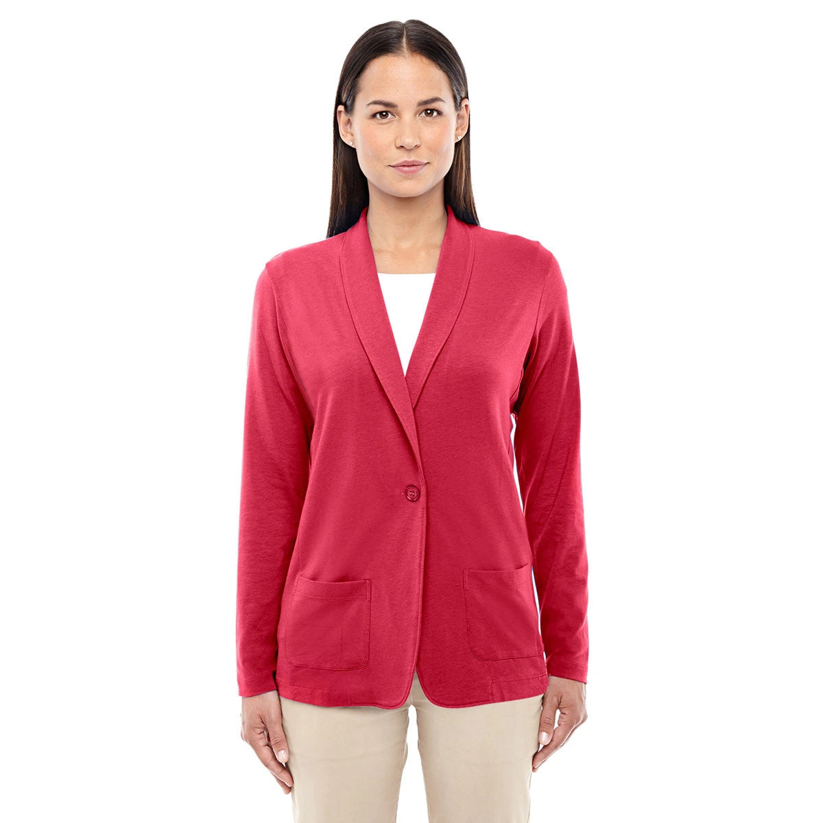 Devon & Jones Women's Red Perfect Fit Shawl Collar Cardigan 1 Devon & Jones Women's Red Perfect Fit Shawl Collar Cardigan