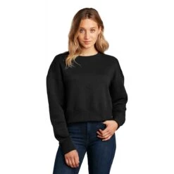 District Women's Jet Black Perfect Weight Fleece Cropped Crew -Sportswear Shop DT1105 Jet Black HTF