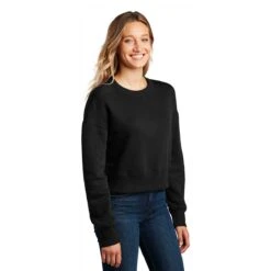 District Women's Jet Black Perfect Weight Fleece Cropped Crew -Sportswear Shop DT1105 Jet Black HTS