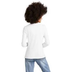 District Women's White Perfect Tri Long Sleeve V-Neck Tee -Sportswear Shop DT135 White HTB