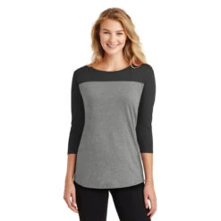 District Women's Black/Grey Frost Rally 3/4-Sleeve Tee -Sportswear Shop DT2700 Black Grey Frost HTF