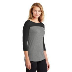 District Women's Black/Grey Frost Rally 3/4-Sleeve Tee -Sportswear Shop DT2700 Black Grey Frost HTS