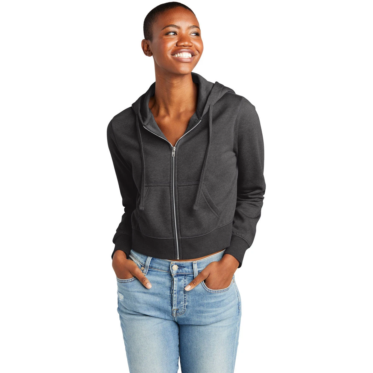 District Women's Heathered Charcoal V.I.T. Fleece Full Zip 3 District Women's Heathered Charcoal V.I.T. Fleece Full Zip - Image 3