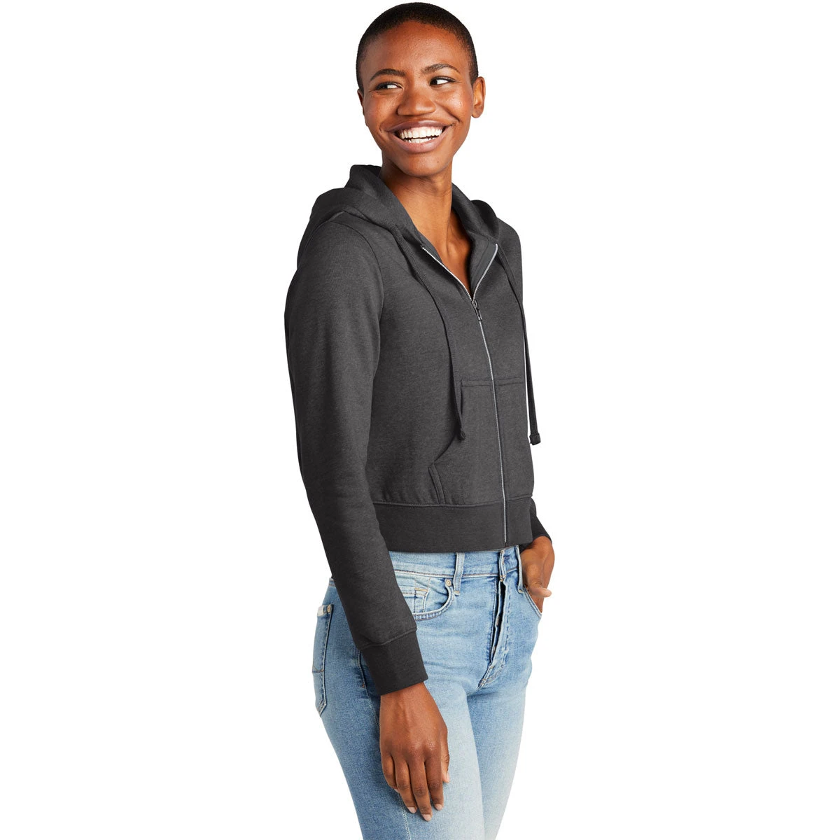 District Women's Heathered Charcoal V.I.T. Fleece Full Zip 5 District Women's Heathered Charcoal V.I.T. Fleece Full Zip - Image 5