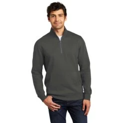 District Men's Charcoal V.I.T. Fleece Quarter Zip -Sportswear Shop DT6106 Charcoal HTF