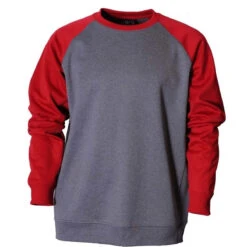 BAW Men's Heather Black/Red Raglan Sleeve Crewneck Fleece