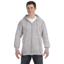 Hanes Men's Light Steel 9.7 Oz. Ultimate Cotton 90/10 Full-Zip Hood