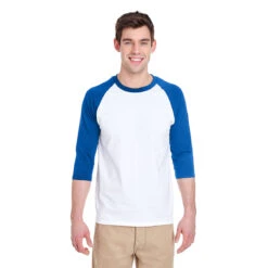 Gildan Unisex White/Royal 5.3 Oz. 3/4-Raglan Sleeve T-Shirt