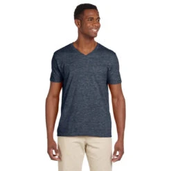 Gildan Men's Heather Navy Softstyle 4.5 Oz. V-Neck T-Shirt
