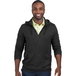 Greg Norman Men's Black/Heather Lab 1/4 Zip Hoodie -Sportswear Shop GNS1K721 Black Heather HTF