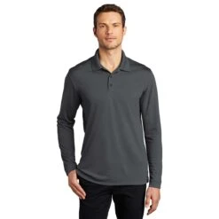 Port Authority Men's Graphite Dry Zone UV Micro-Mesh Long Sleeve Polo -Sportswear Shop K110LS Graphite HTF