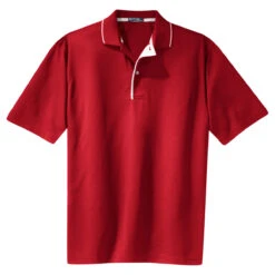 Sport-Tek Men's Red/White Dri-Mesh Polo With Tipped Collar And Piping