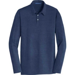Port Authority Men's Estate Blue Long Sleeve Meridian Cotton Blend Polo