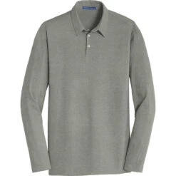 Port Authority Men's Monument Grey Long Sleeve Meridian Cotton Blend Polo