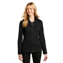 Port Authority Women's Deep Black Grid Fleece Jacket -Sportswear Shop L239 Deep Black HTF