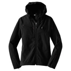 Port Authority Women's Black/Engine Red Textured Hooded Soft Shell Jacket