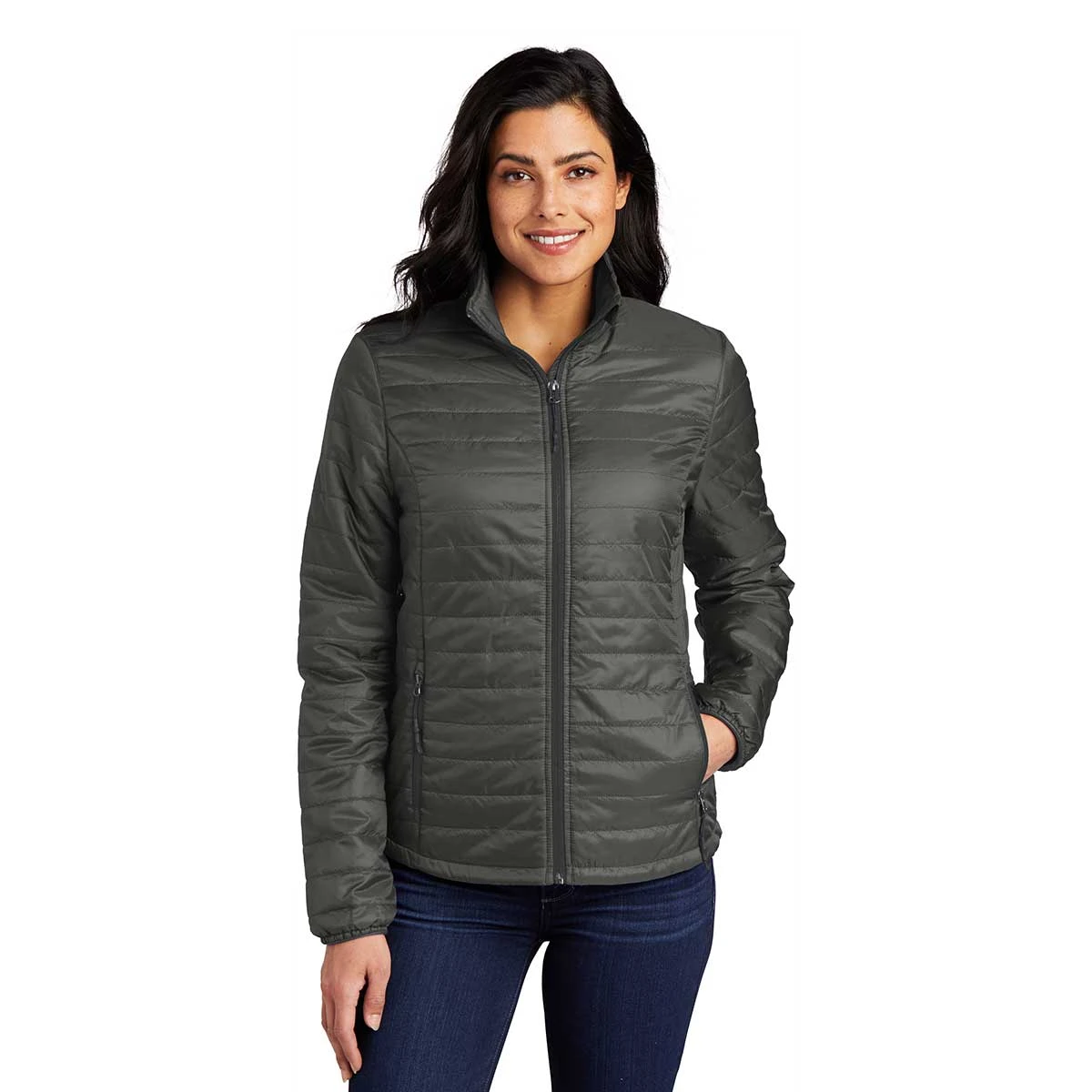 Port Authority Women's Sterling Grey/ Graphite Packable Puffy Jacket 3 Port Authority Women's Sterling Grey/ Graphite Packable Puffy Jacket - Image 3