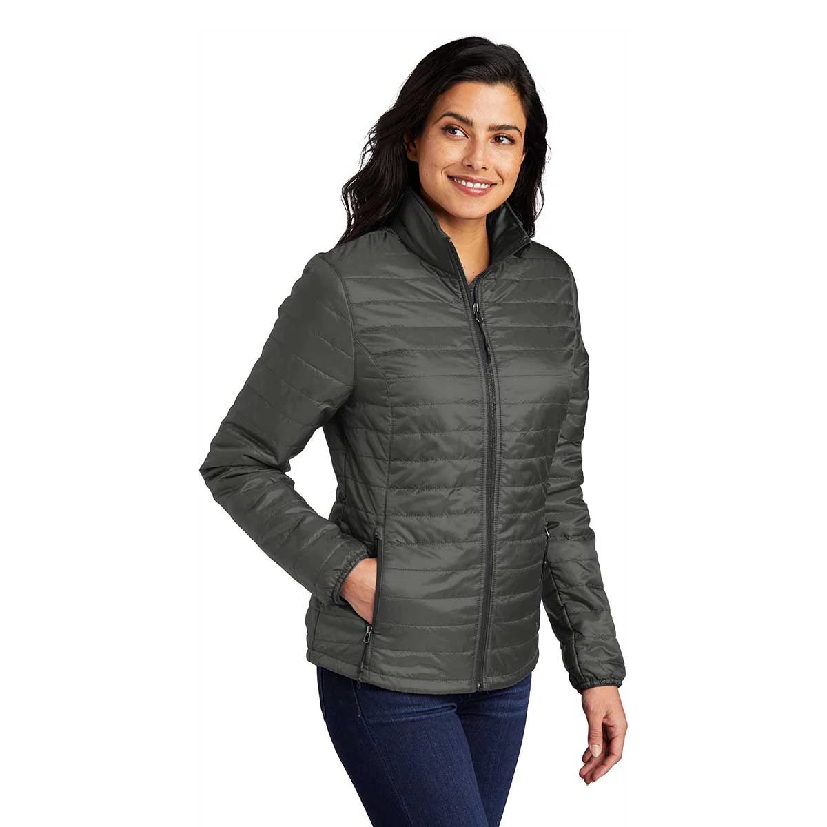 Port Authority Women's Sterling Grey/ Graphite Packable Puffy Jacket 5 Port Authority Women's Sterling Grey/ Graphite Packable Puffy Jacket - Image 5