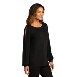 Port Authority Women's Deep Black Luxe Knit Jewel Neck Top -Sportswear Shop LK5600 Deep Black HTS