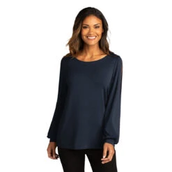Port Authority Women's River Blue Navy Luxe Knit Jewel Neck Top -Sportswear Shop LK5600 River Blue Navy HTF