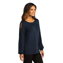 Port Authority Women's River Blue Navy Luxe Knit Jewel Neck Top -Sportswear Shop LK5600 River Blue Navy HTS