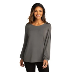 Port Authority Women's Sterling Grey Luxe Knit Jewel Neck Top -Sportswear Shop LK5600 Sterling Grey HTF