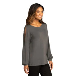 Port Authority Women's Sterling Grey Luxe Knit Jewel Neck Top -Sportswear Shop LK5600 Sterling Grey HTS