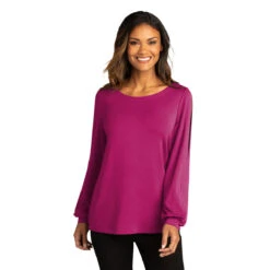 Port Authority Women's Wild Berry Luxe Knit Jewel Neck Top -Sportswear Shop LK5600 Wild Berry HTF