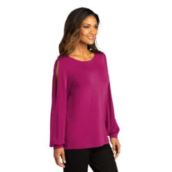 Port Authority Women's Wild Berry Luxe Knit Jewel Neck Top -Sportswear Shop LK5600 Wild Berry HTS
