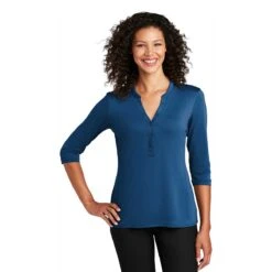 Port Authority Women's True Blue UV Choice Pique Henley -Sportswear Shop LK750 True Blue HTF