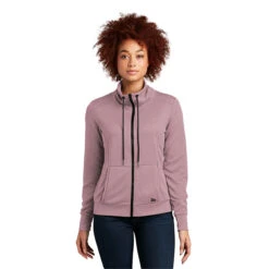 New Era Women's Dusty Mauve Heather Performance Terry Full-Zip Cowl -Sportswear Shop LNEA530 Dusty Mauve Heather HTF