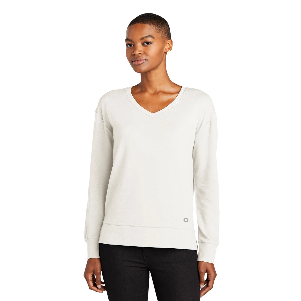 OGIO Women's Ivory Snow Luuma Flex Long Sleeve V-Neck 3 OGIO Women's Ivory Snow Luuma Flex Long Sleeve V-Neck - Image 3