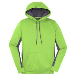 Sport-Tek Women's Lime Shock/Dark Smoke Grey Sport-Wick Fleece Colorblock Hooded Pullover