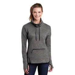 Sport-Tek Women's Dark Grey Heather Triumph Cowl Neck Pullover -Sportswear Shop LST280 Dark Grey Heather HTF