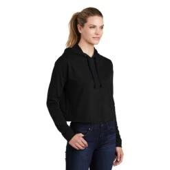 Sport-Tek Women's Black Triad Solid PosiCharge Tri-Blend Wicking Fleece Crop Hoodie -Sportswear Shop LST298 Black Triad Solid HTS