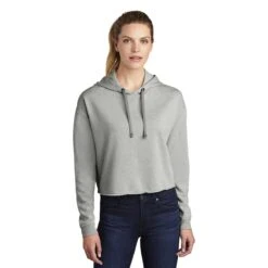 Sport-Tek Women's Light Grey Heather PosiCharge Tri-Blend Wicking Fleece Crop Hoodie -Sportswear Shop LST298 Light Grey Heather HTF