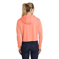 Sport-Tek Women's Soft Coral Heather PosiCharge Tri-Blend Wicking Fleece Crop Hoodie -Sportswear Shop LST298 Soft Coral Heather HTB