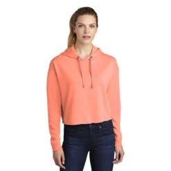 Sport-Tek Women's Soft Coral Heather PosiCharge Tri-Blend Wicking Fleece Crop Hoodie -Sportswear Shop LST298 Soft Coral Heather HTF