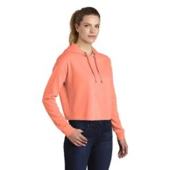 Sport-Tek Women's Soft Coral Heather PosiCharge Tri-Blend Wicking Fleece Crop Hoodie -Sportswear Shop LST298 Soft Coral Heather HTS