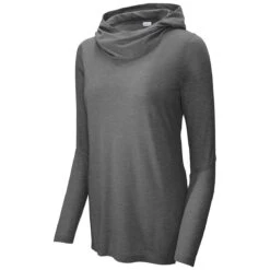 Sport-Tek Women's Dark Grey Heather Posicharge Tri-Blend Wicking Long Sleeve Hoodie -Sportswear Shop LST406 Dark Grey Hthr S