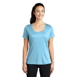 Sport-Tek Women's Light Blue Posi-UV Pro Scoop Neck Tee -Sportswear Shop LST420 Light Blue HTF