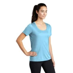 Sport-Tek Women's Light Blue Posi-UV Pro Scoop Neck Tee -Sportswear Shop LST420 Light Blue HTS