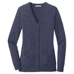 Port Authority Women's Navy Marl Marled Cardigan Sweater