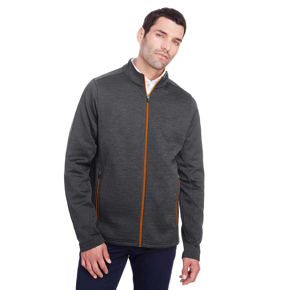 North End Men's Black Heather/Orange Soda Flux 2.0 Full-Zip Jacket 3 North End Men's Black Heather/Orange Soda Flux 2.0 Full-Zip Jacket - Image 3