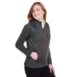 North End Women's Black Heather/Orange Soda Flux 2.0 Full-Zip Jacket -Sportswear Shop NE712W SX HTS