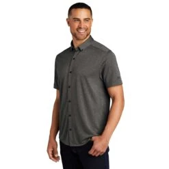 OGIO Men's Dark Heather Grey Gravitate Full-Button Polo -Sportswear Shop OG141 Dark Heather Grey HTS