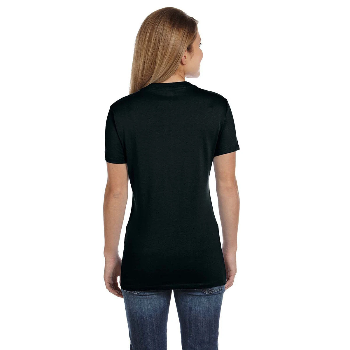Hanes Women's Black 4.5 Oz. 100% Ringspun Cotton Nano-T V-Neck T-Shirt 2 Hanes Women's Black 4.5 Oz. 100% Ringspun Cotton Nano-T V-Neck T-Shirt - Image 2
