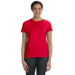Hanes Women's Deep Red 4.5 Oz. 100% Ringspun Cotton Nano-T T-Shirt