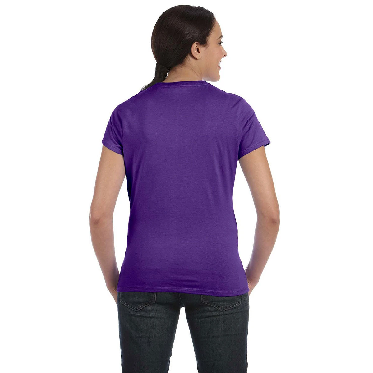 Hanes Women's Purple 4.5 Oz. 100% Ringspun Cotton Nano-T T-Shirt 2 Hanes Women's Purple 4.5 Oz. 100% Ringspun Cotton Nano-T T-Shirt - Image 2