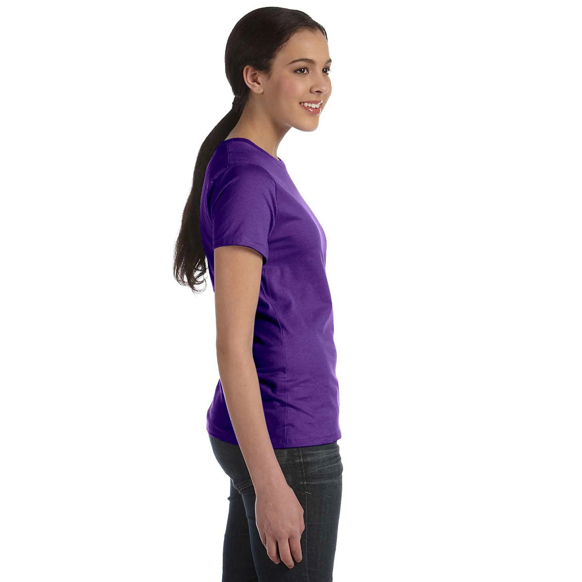 Hanes Women's Purple 4.5 Oz. 100% Ringspun Cotton Nano-T T-Shirt 3 Hanes Women's Purple 4.5 Oz. 100% Ringspun Cotton Nano-T T-Shirt - Image 3
